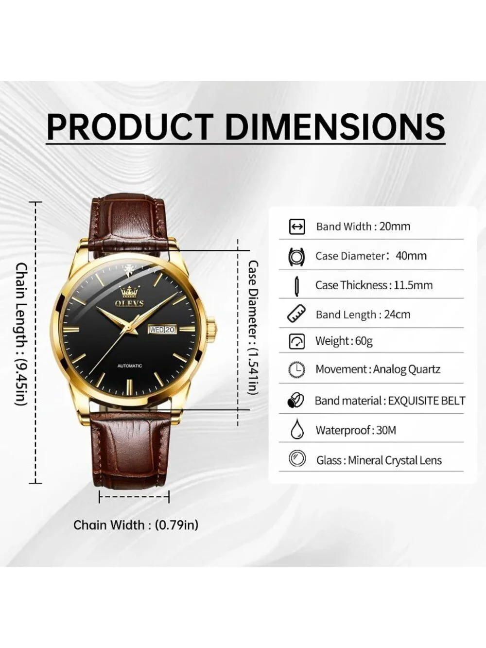 Men's Brown strap/Black Dial Luxury Leather Band Mechanical Classic Wrist Watch